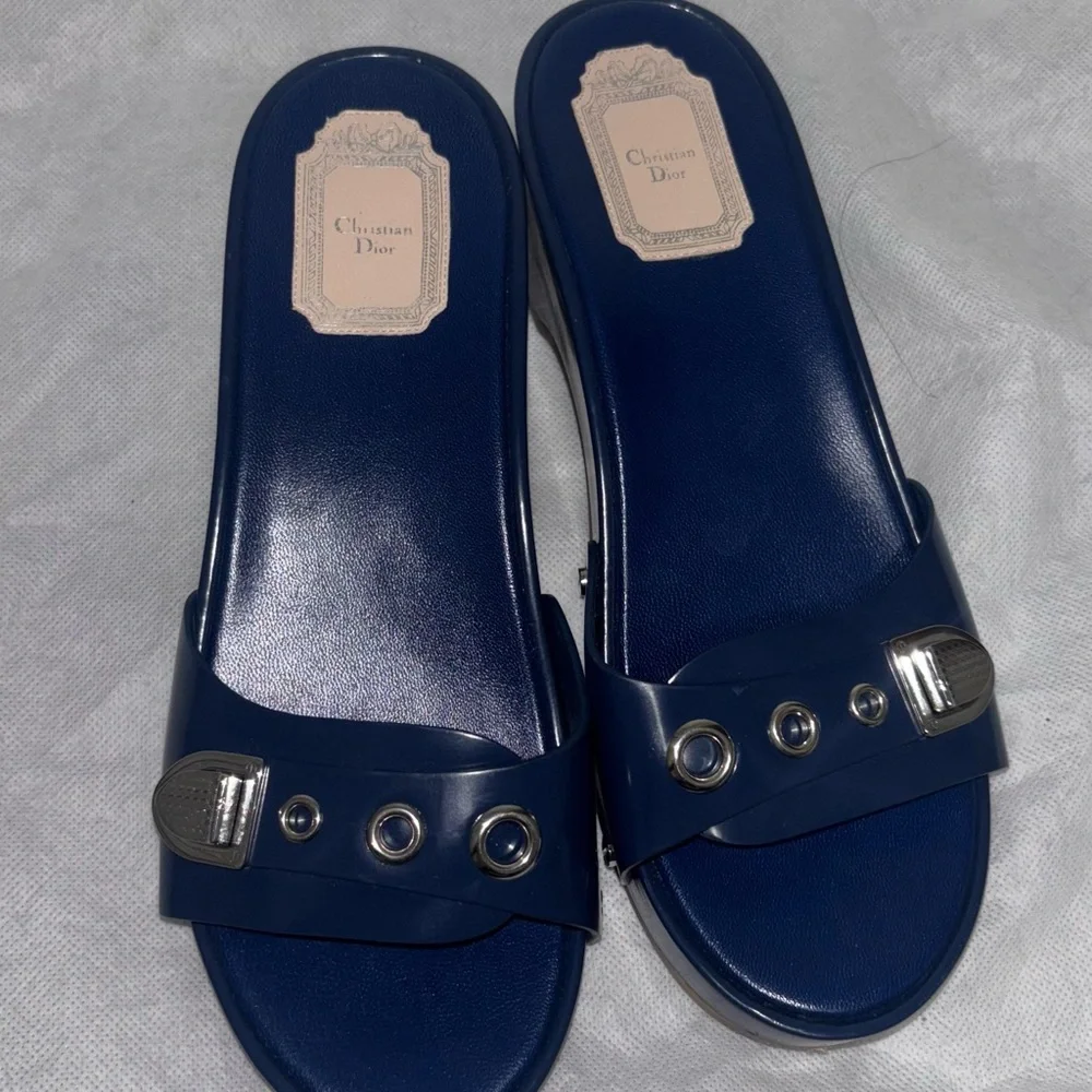 Dior Women's Navy Blue Mules with Silver Accents - Picture 3 of 5